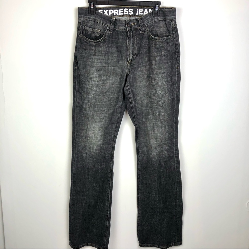 Express Mens Gray Slim Low Rise Bootcut Rocco Jeans 32x34 - Picture 1 of 6